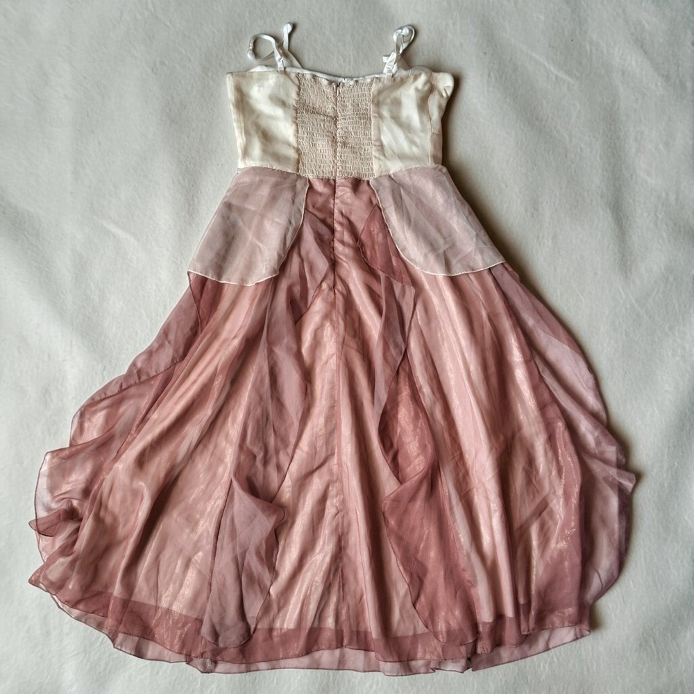 Vintage Y2K Dusty Rose Pink Cream Ivory Organza Layered Midi Dress Fairycore M - Picture 6 of 16